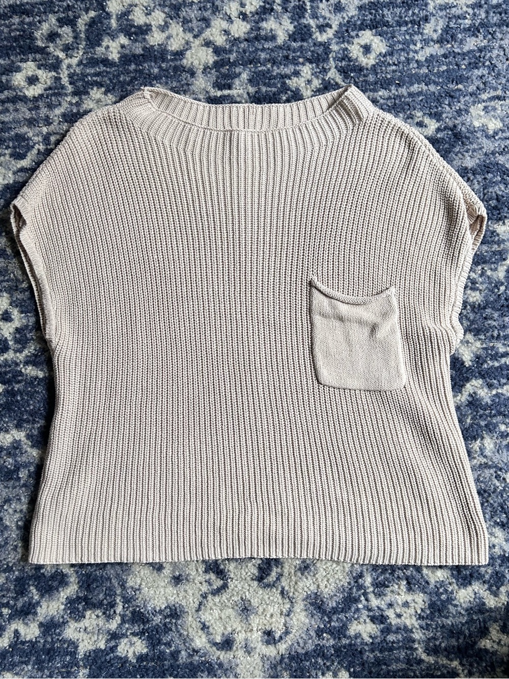 Neuflora Cream Ribbed Short Sleeve Sweater Top